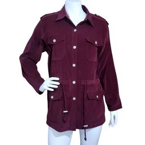 Vintage Denim & Co Maroon Microsuede Utility Shirt Jacket Gorpcore NWOT